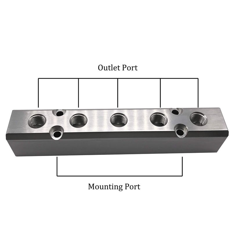 NACX 5 Way Pneumatic Manifold Air Distribution Block, G1/2 Supply Port, G1/4-Inch Output Port, Aluminum Alloy - Image 2